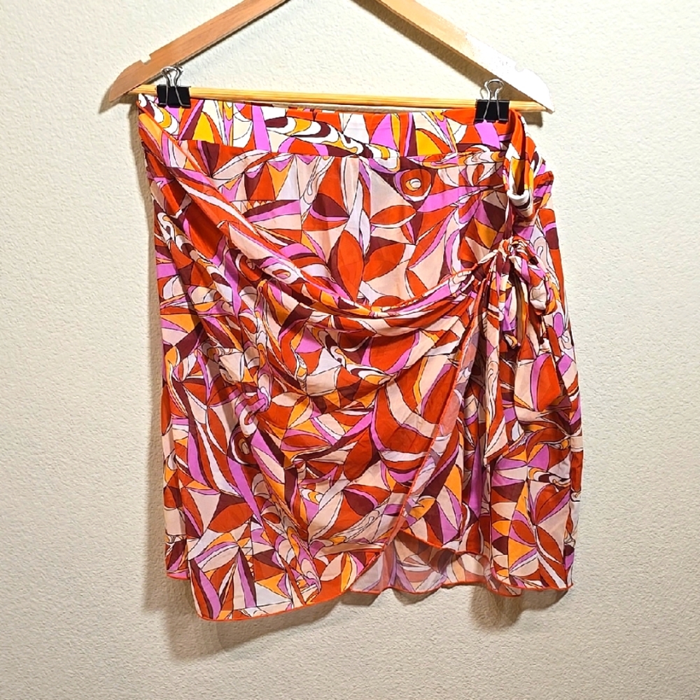 G By Guilana Vibrant Abstract Print Sheer Skirt, Pool Coverup